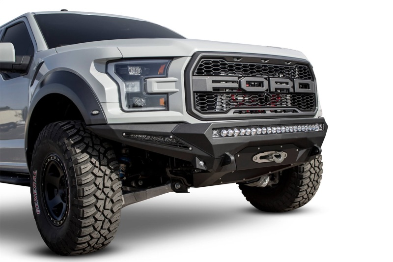 Ford Raptor Bumper - Front - Addictive Desert Designs - Stealth Fighter with Winch Mount - Hammer Black Powder Coat finish with Satin Black Panels - `17-`27